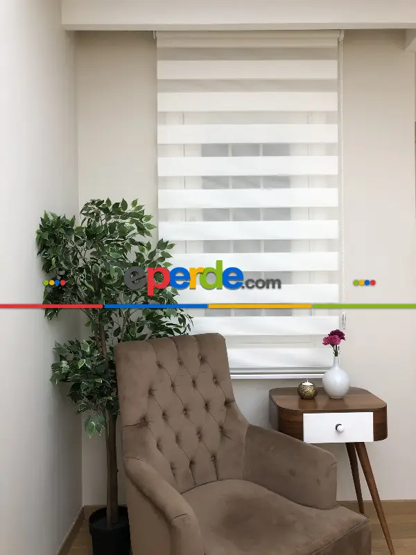 Salon Zebra Perde - Yüksek Kalite Plise Zebra Perde - Ekru Renk- Ekru