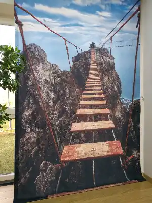 3d Manzara Desenli Pano Fon Perde- Mavi-Kahve-Antrasit