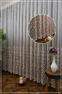 Etek Geniş Desenli Papatya Tasarımlı Tül Perde