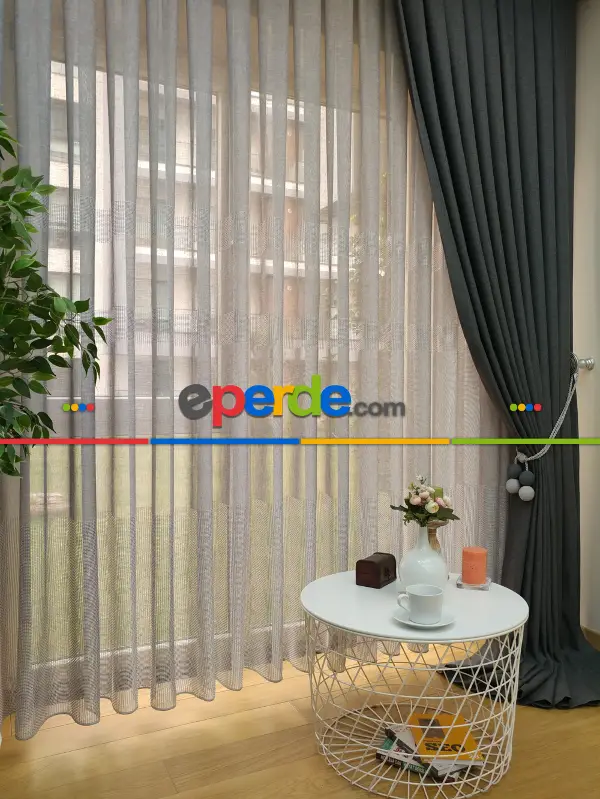 Yatak Odası - Keten Gri Renk Düz Fon Perde- Gri-füme-antrasit