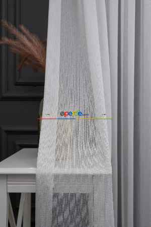 Ekru Çizgili Düz Tül Perde ( Ütü İstemez)