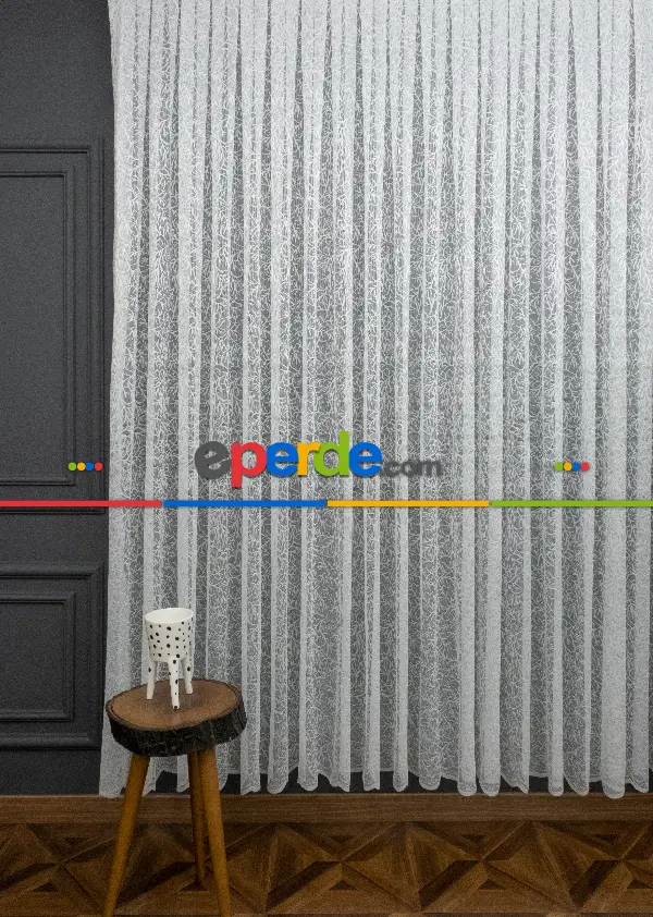 Spor Desenli Fransız Danteli Örme Tül Perde