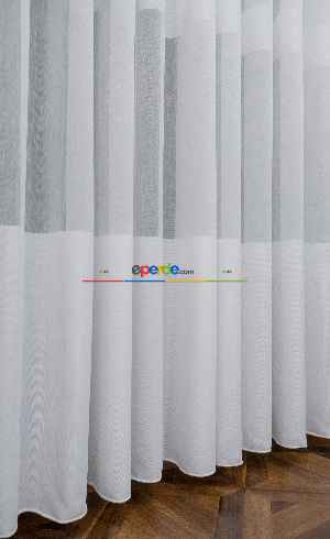 Hazır Ölçülü Ekru Bantlı - Tasarım Bambu Modern Tül Perde - Yüksek Kalite - Kurşunlu