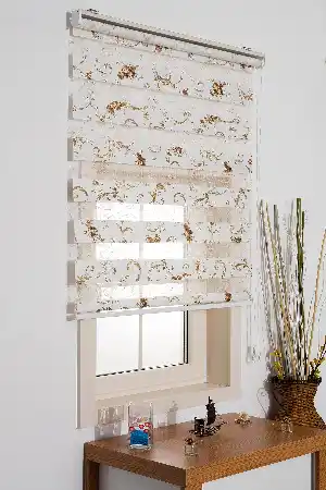 Salon Zebra Perde - Fırsat!!! Crepper Nakış İşlemeli Desenli Zebra Perde- Yeşil