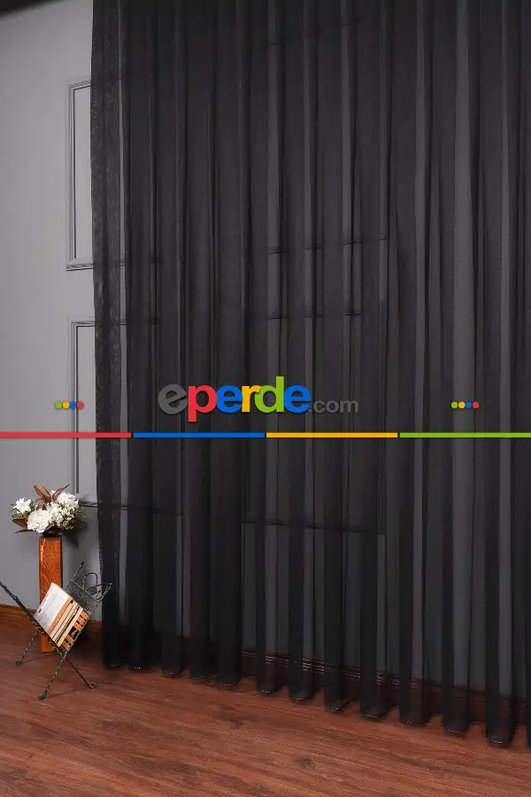 Siyah Grek Tül Perde Petek Zemin