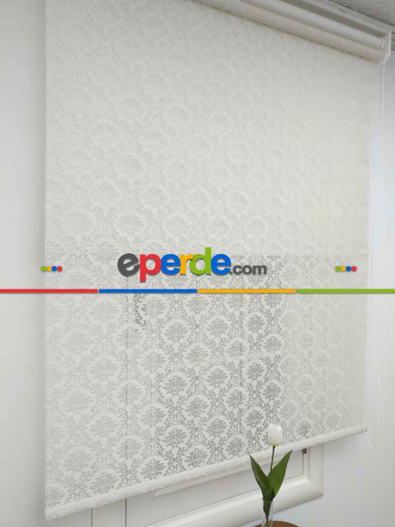 Jakar Örme Tül-alvina 805 Krem Çiftli Sistem Dantel Desenli Perde- Krem