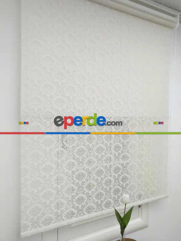 Jakar Örme Tül-alvina 805 Krem Çiftli Sistem Dantel Desenli Perde- Krem