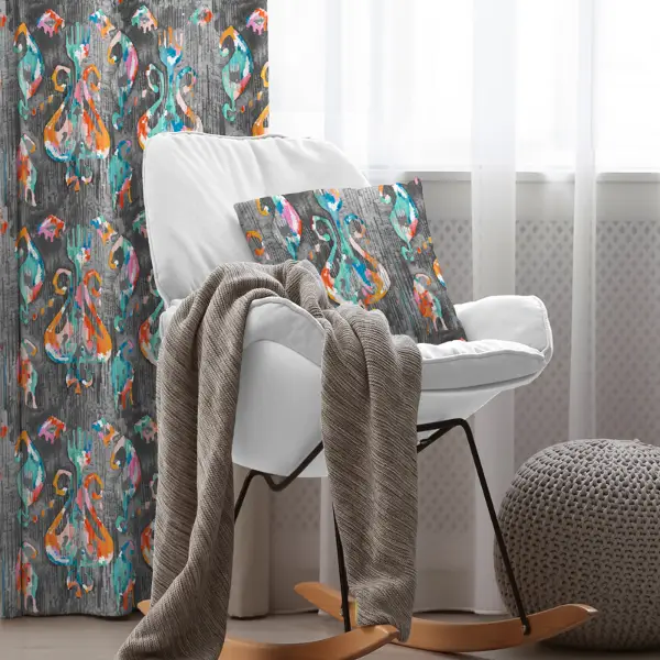 İkat Etnik Desenli Fon Perde Evim245 Kumaşı Kalındır Duck Bezi Değildir- Mavi-beyaz