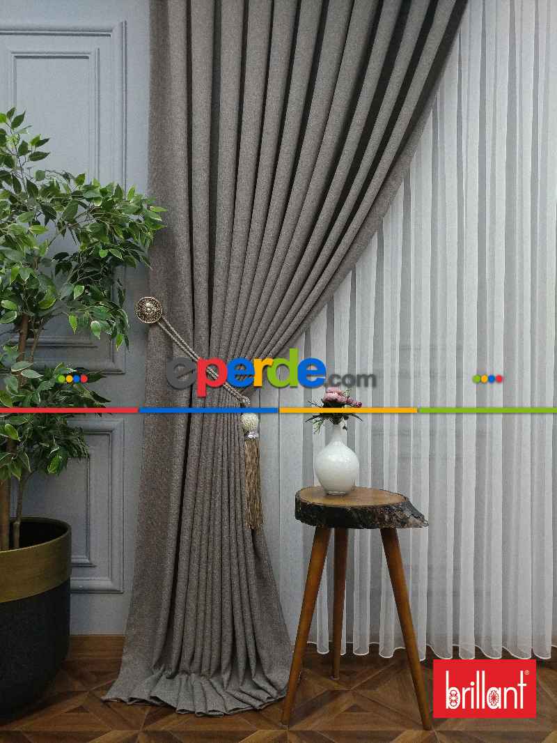 Brillant Keten Açık Vizon Renk Düz Fon Perde - Açık Vizon