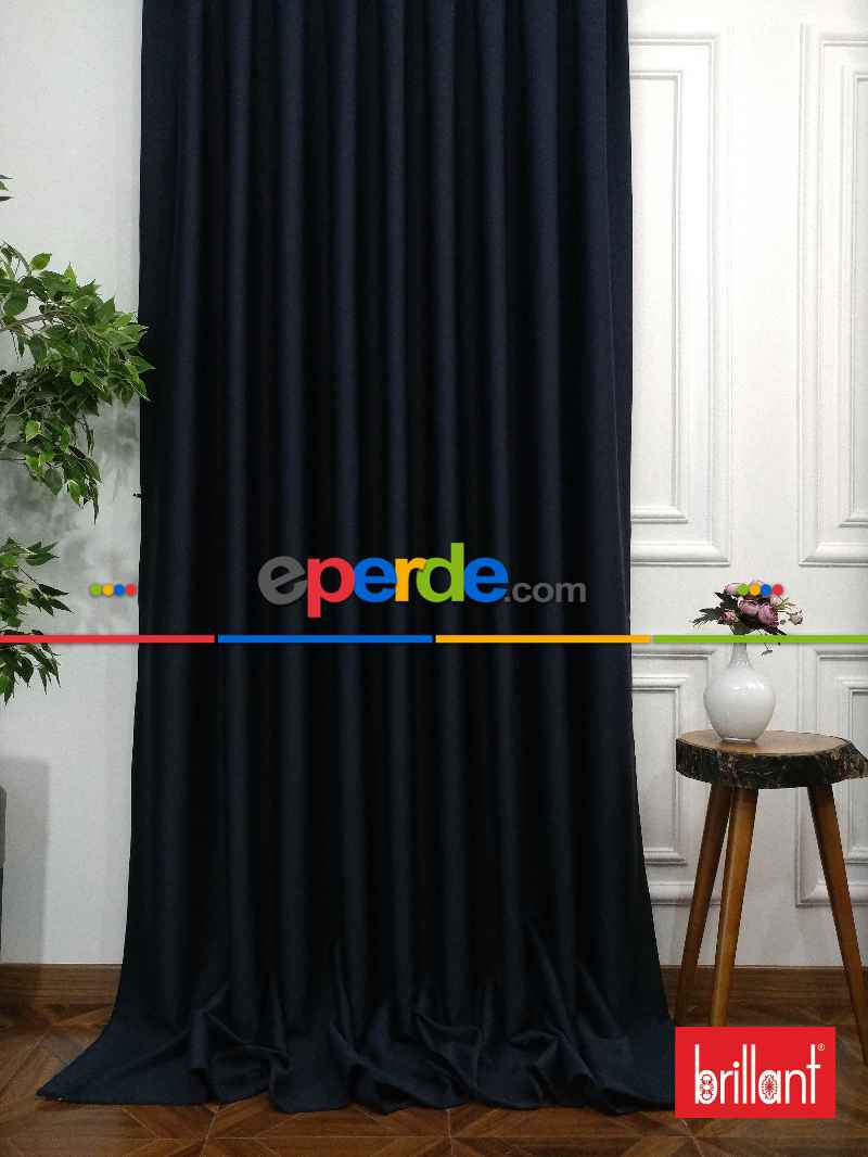 Brillant Karartma Blackout Koyu Lacivert Renk Fon Perde- Lacivert