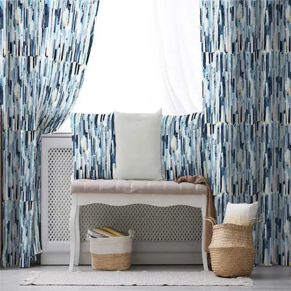 Mavi Desenli Fon Perde Evim218 Kumaşı Kalındır Duck Bezi Değildir- Mavi-beyaz