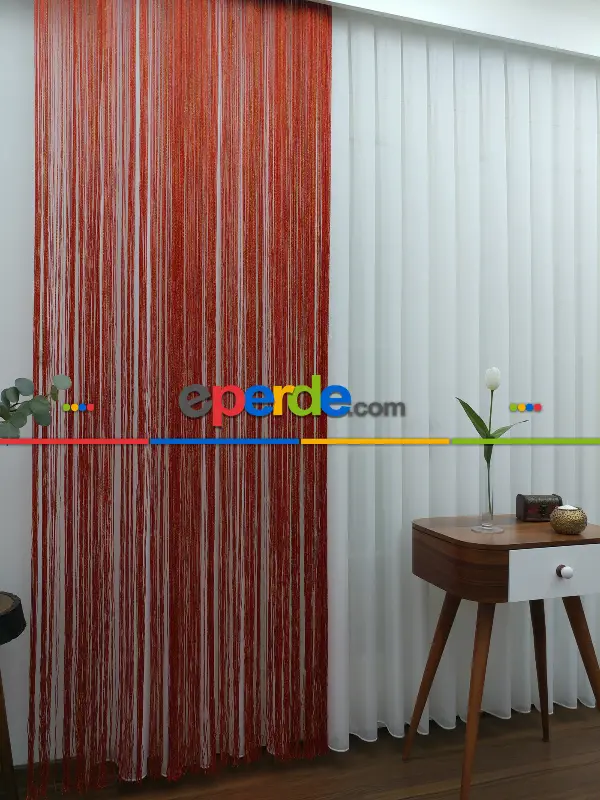 Kırmızı ( Altın Simli ) - İp Perde Simli Seri- Kırmızı-altın Simli