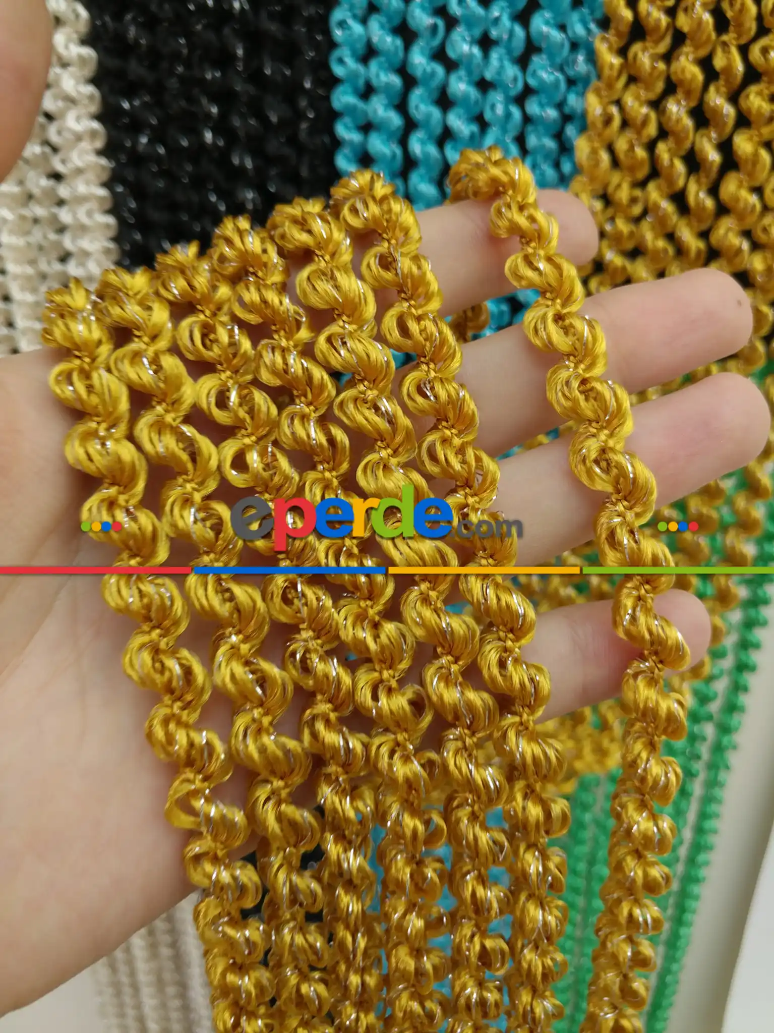 Altın Rengi İp Perde Duble Bukle Serisi- Sarı-gümüş