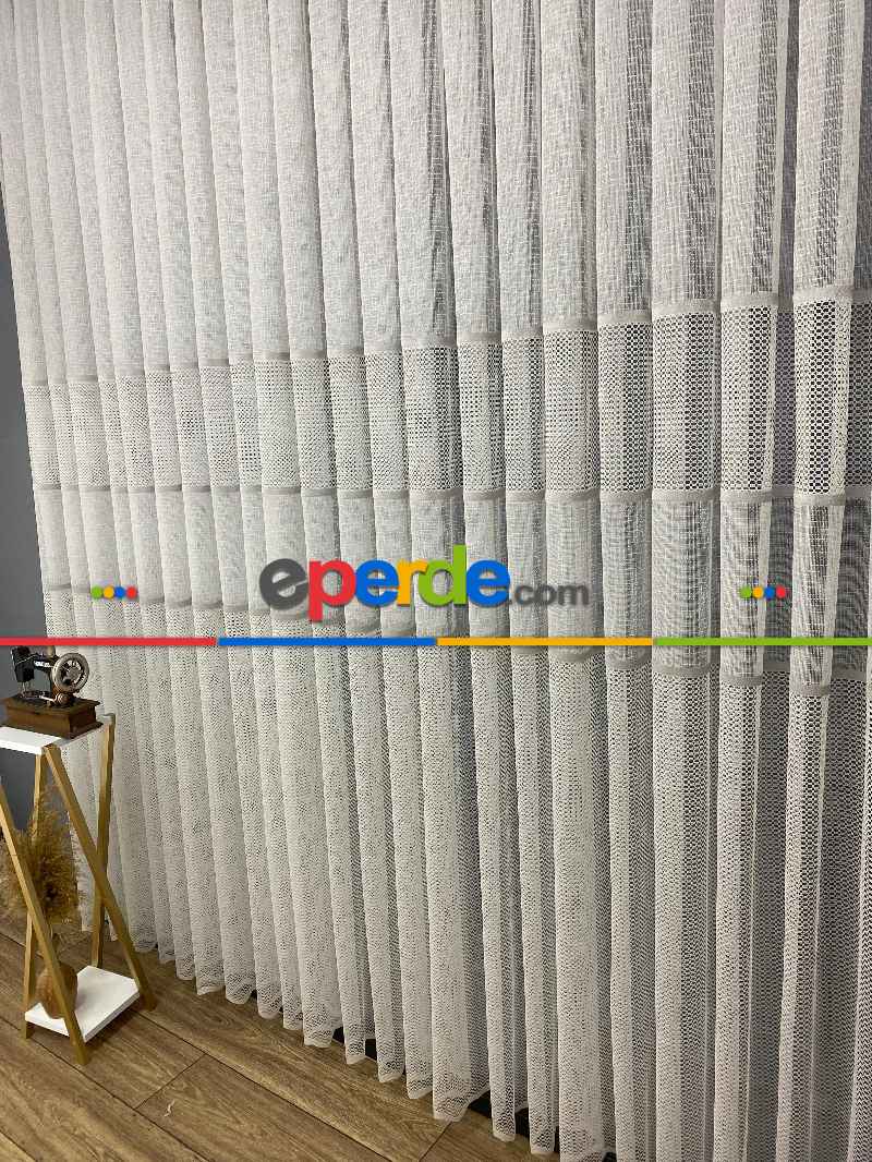 Gri Çizgili Tül Perde - Spor Desenli - Tül Perde - Örme Tül Perde - Ütü İstemeyen