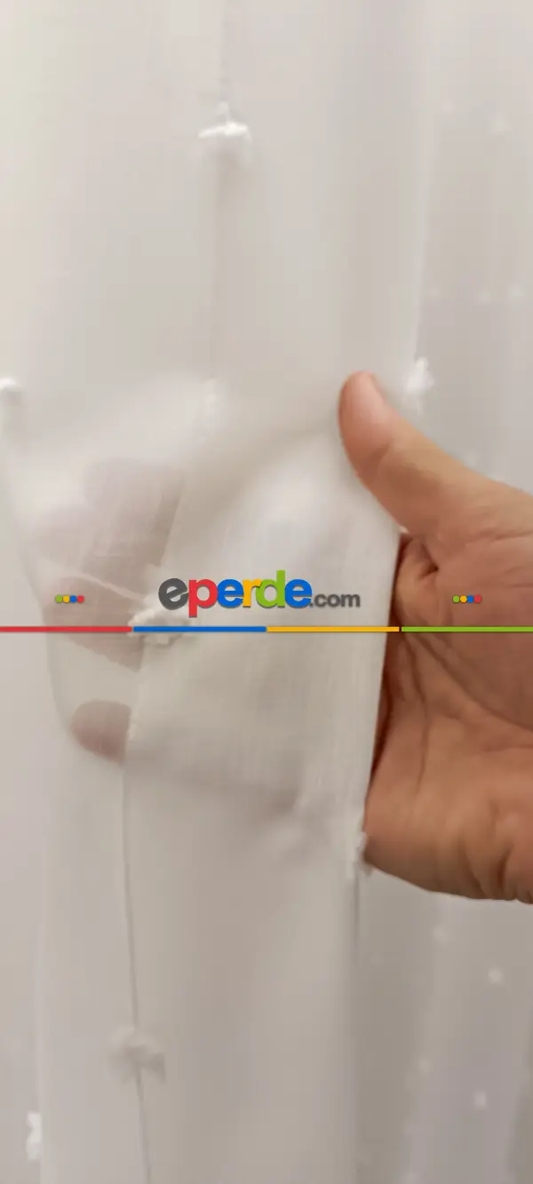 Salon - Yeni Nesil Ponpon Saçak Detaylı Tül Perdeler Ekru Renk