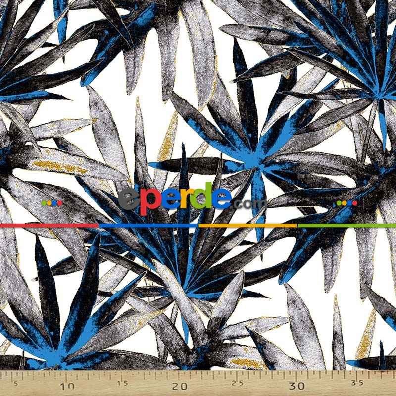 Mutfak Perdesi Kanat Fon Perde Yaprak Desenli- Siyah