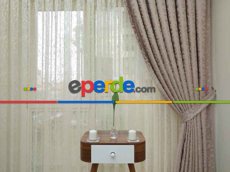 Pudra Düz Jakar Fon Perde - Pudra Pembe