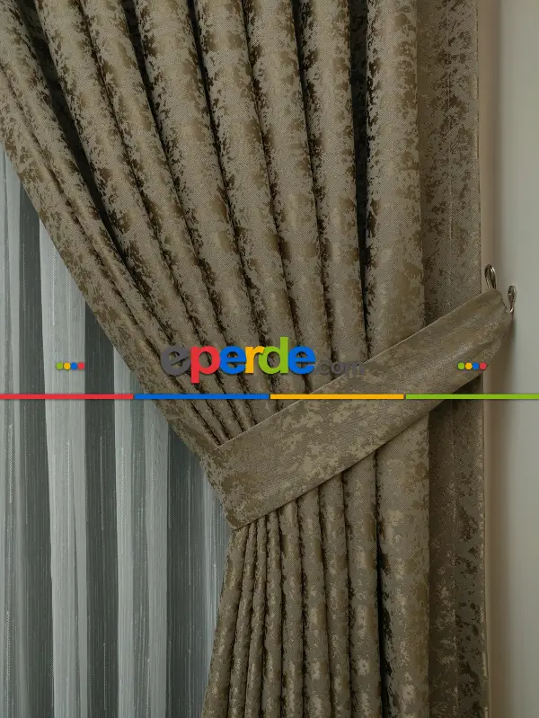 Yatak Odası - Toprak Rengi Duz Jakar Fon Perde - Taba