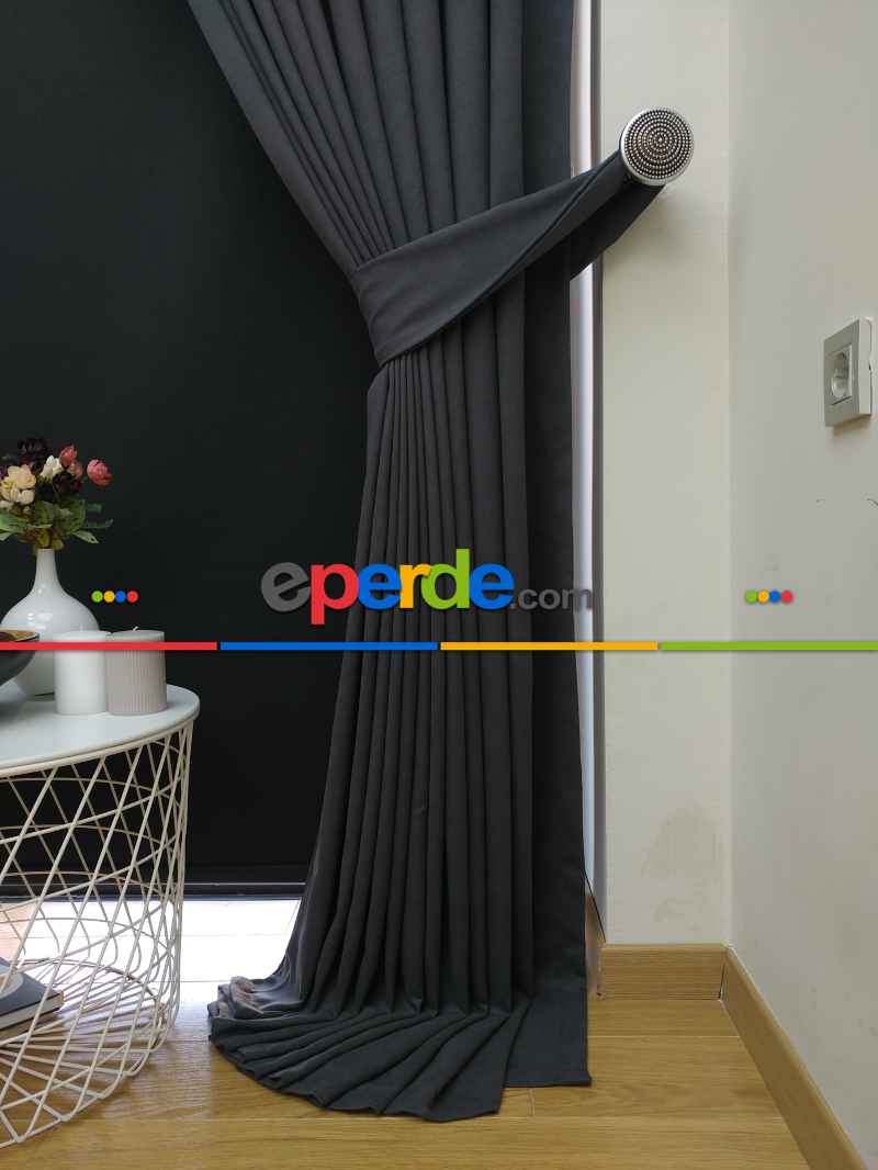 Düz Renk Dökümlü Fon Perde (150)- Gri Koyu