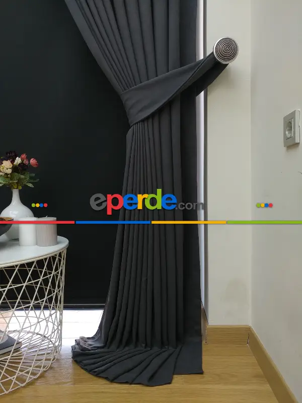 Düz Renk Dökümlü Fon Perde (150)- Gri Koyu