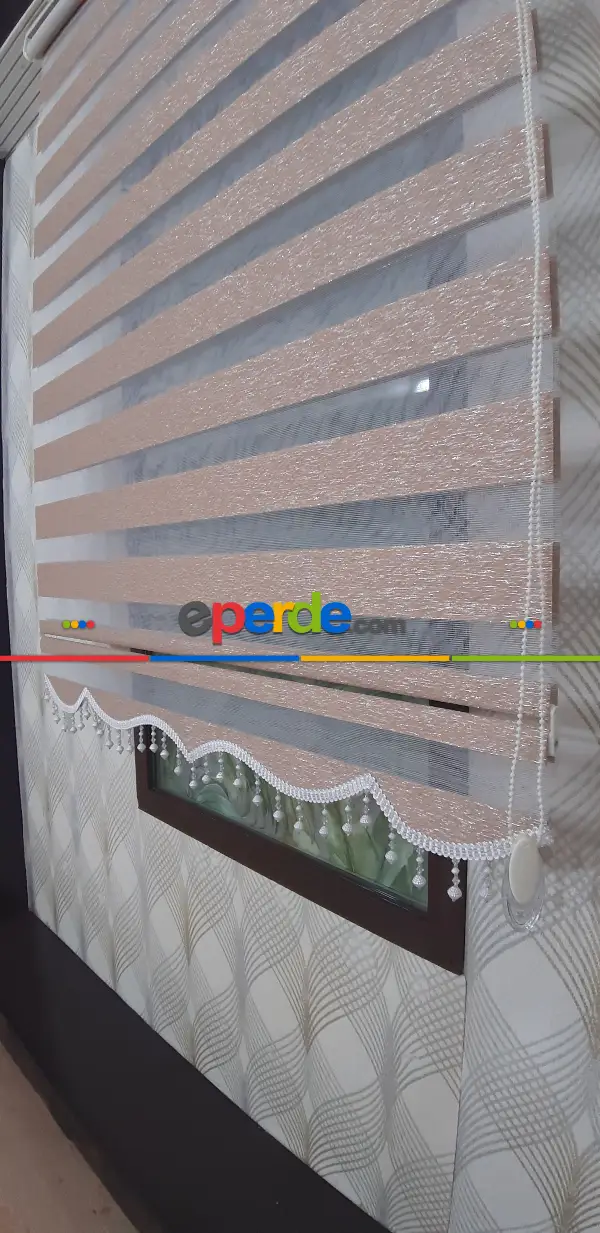 Koyu Kahve Gümüş Simli Zebra Perde Yeni Sezon- Kahve Koyu