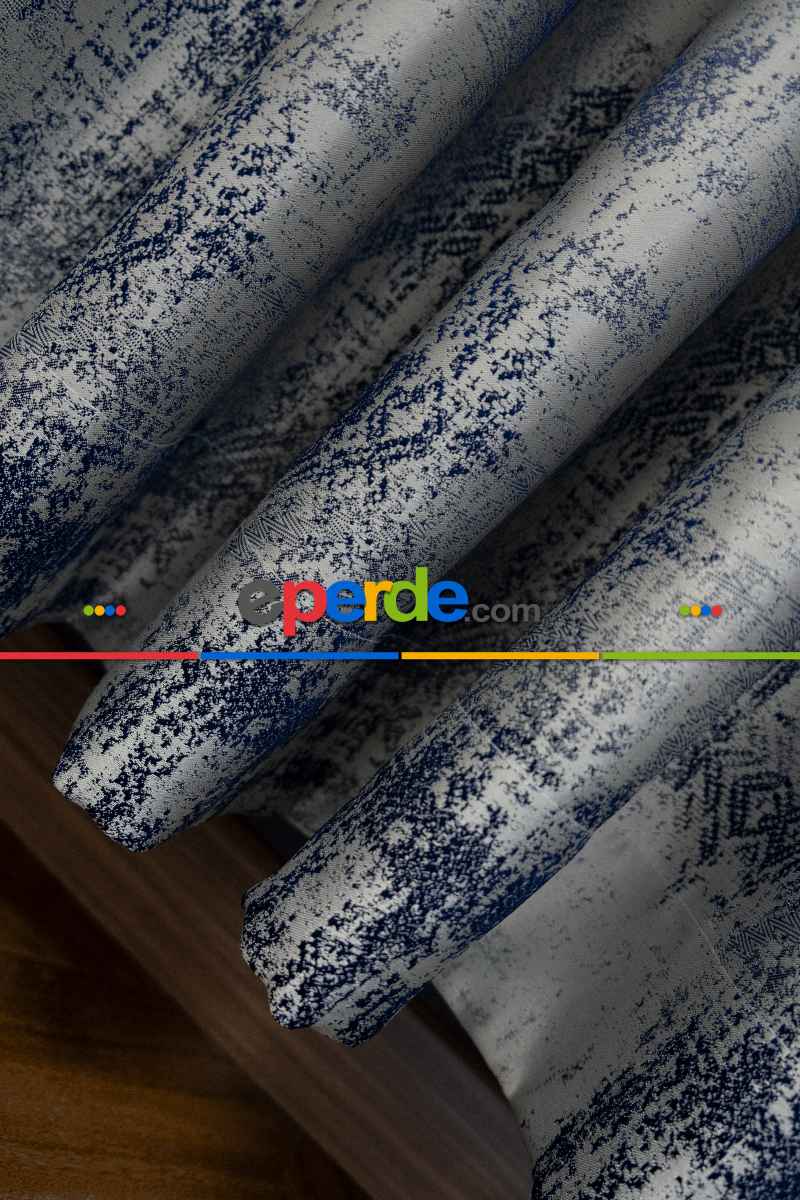 Oturma Odası - PatineDesenli Mavi Gri - Jakar Fon Perde