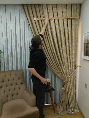 Patine Desenli Açık Kahve Renk Kombinli Desenli Fon Perde- Kahve Açık