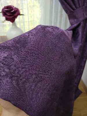 Patinedesenli Mor - Katyonik Jakar Fon Perde- Mor