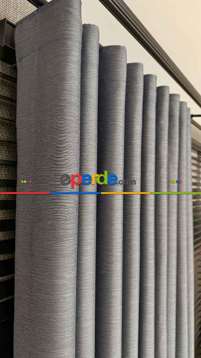 Koyu Mavi Gri Jakar Dokuma Fon Perde