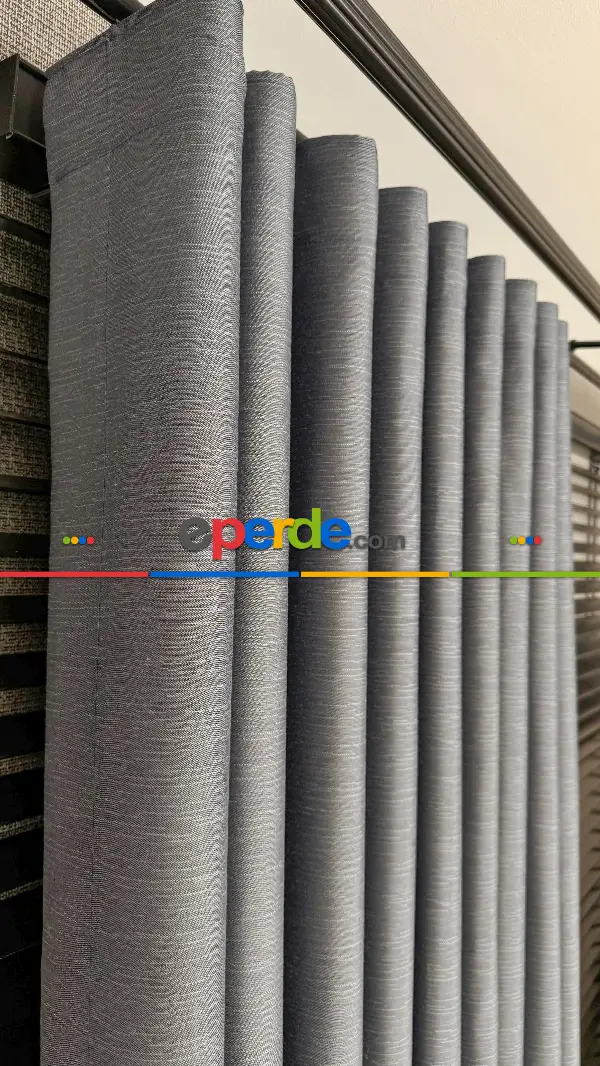 Koyu Mavi Gri Jakar Dokuma Fon Perde