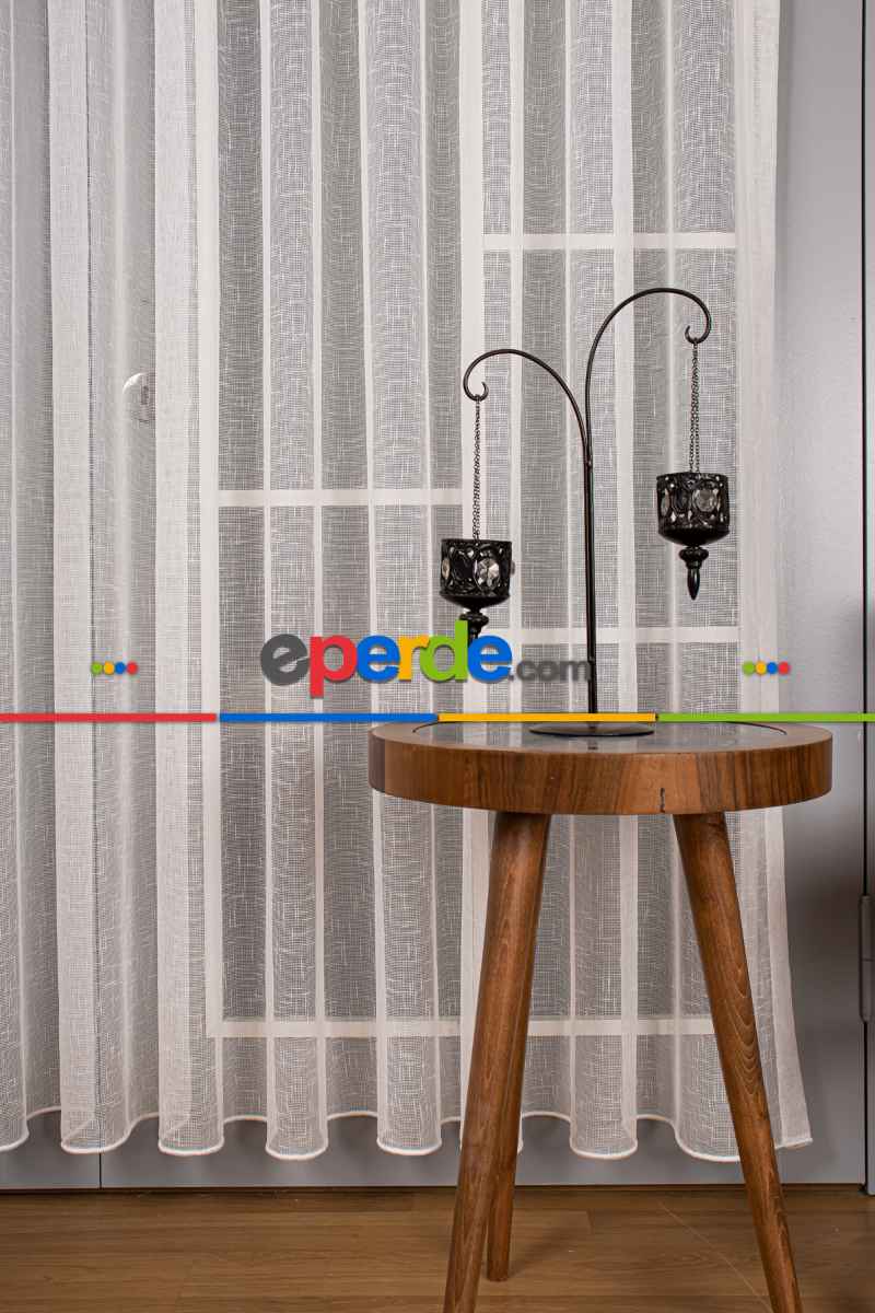 Yatak Odası - Keten Düz Tül Perde Ekru Renk Kırık Beyaz- Ekru