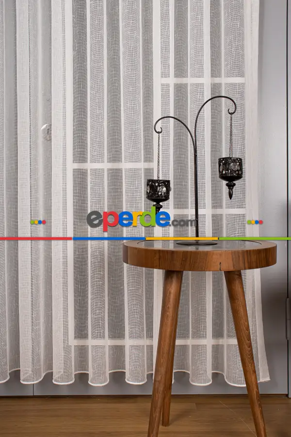 Salon Tül Perde - Keten Düz Tül Perde Ekru Renk Kırık Beyaz- Ekru