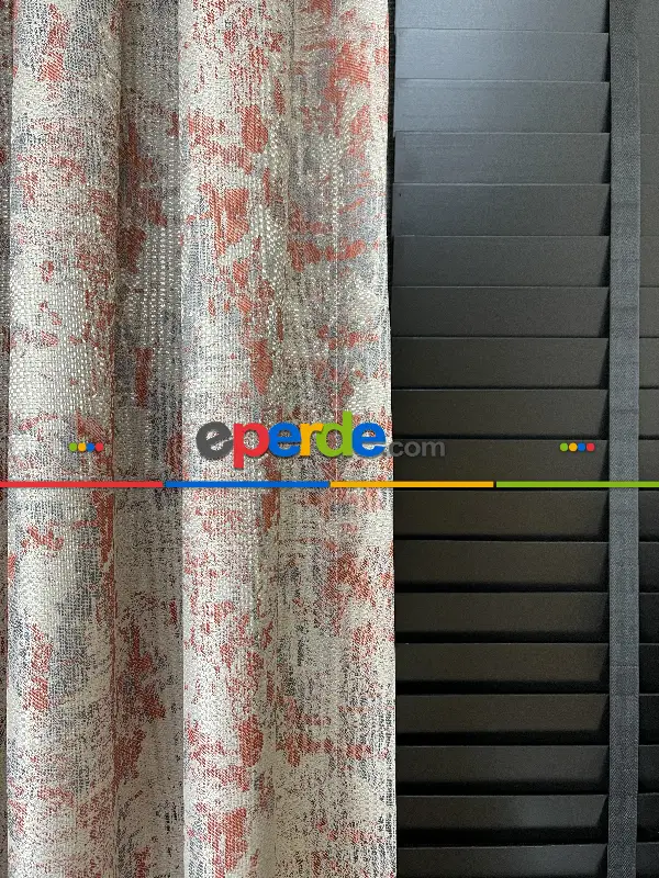 Yatak Odası - Bej Kiremit Desenli Jakar Fon Perde - Gri-füme-antrasit-kiremit Rengi