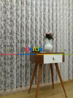 Çiçek Desenli Fransız Dantel Tül Perde ( Hazır Ölçü 1/2.5 Normal Pile )- Ekru 200cm X 195cm 