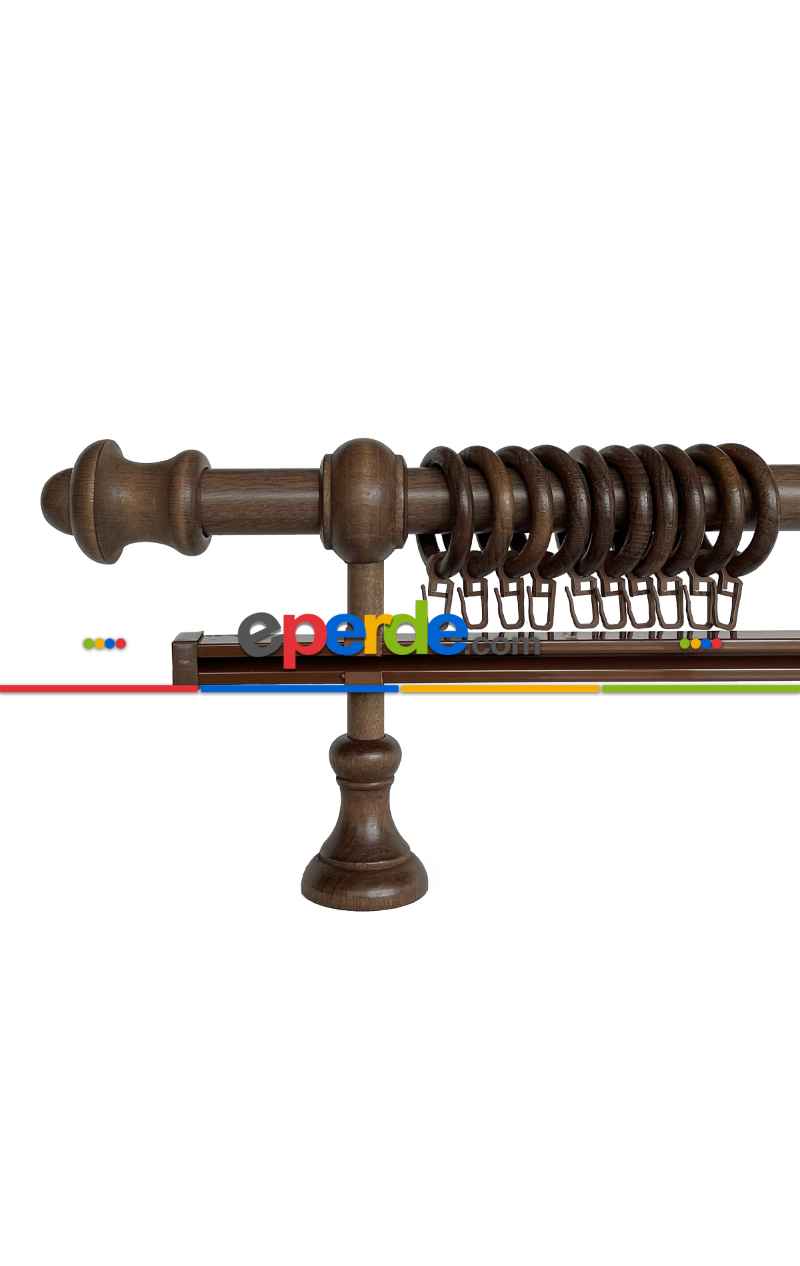 Ceviz Renk Raylı Veya Raysız Ahşap Rustik Perde Askısı