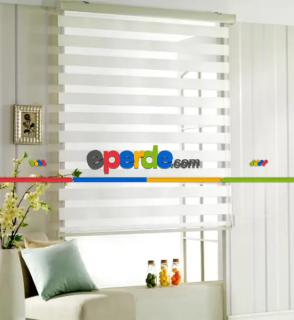 Beyaz Bambu Zebra Perde- Beyaz