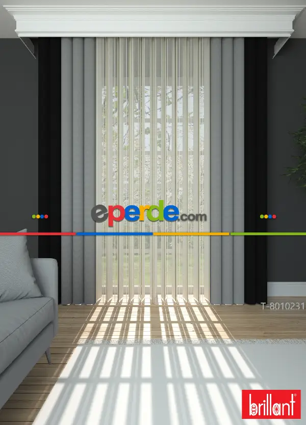 Brillant Akıllı Tül Siyah-gri Perde Tül Dikey Zebra Perde Düz 1. Kalite