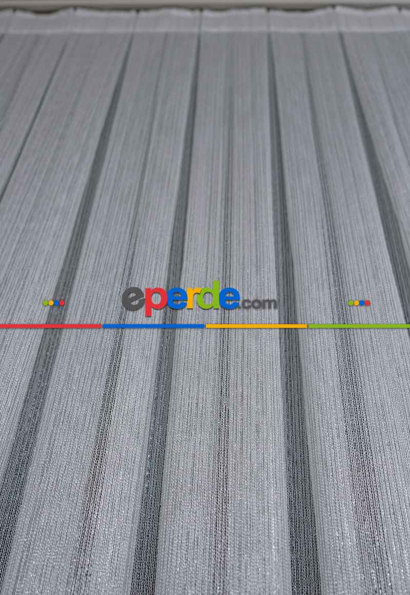 Yatak Odası - Gümüş Çizgili Düz Fantezi Tül Perde