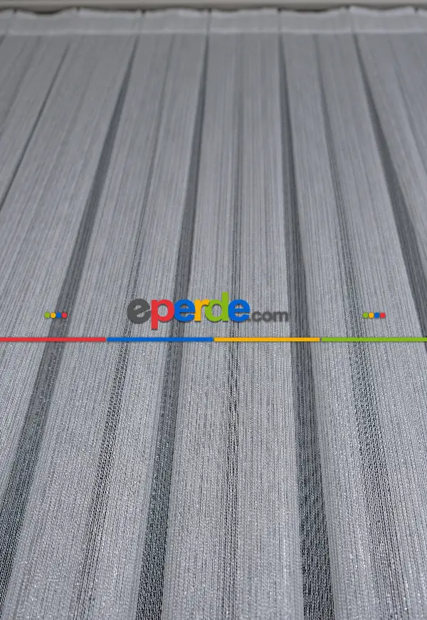 Salon Tül - Gümüş Çizgili Düz Fantezi Tül Perde