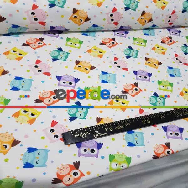 Bebek Odası Fon - Renkli Baykuş Desenli Hazır Fon Perde - Kumaşı Kalındır Duck Bezi Değildir- Çok Renkli