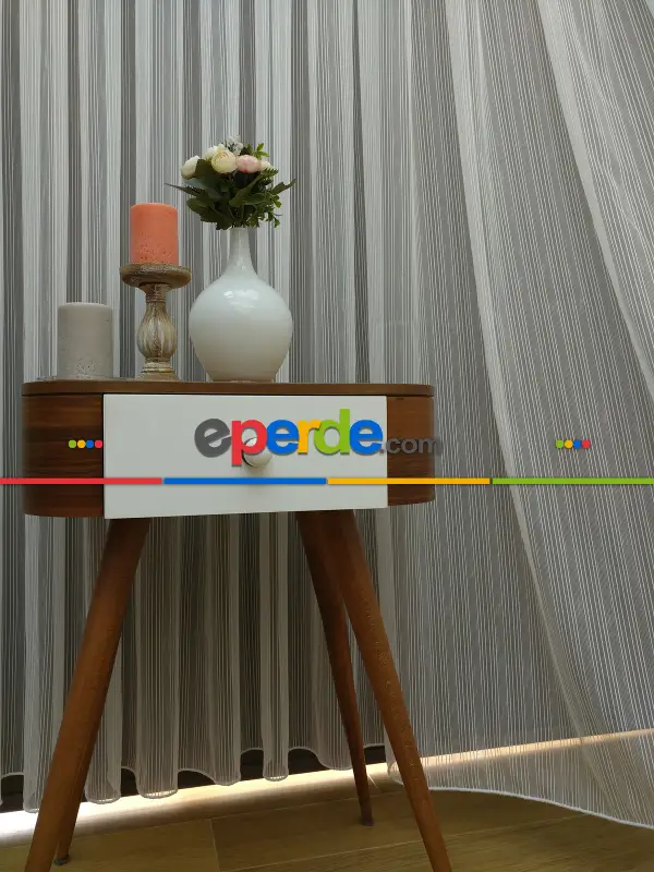 Boyuna Zincir Tül Perde- Ekru - Kurşunlu Tül