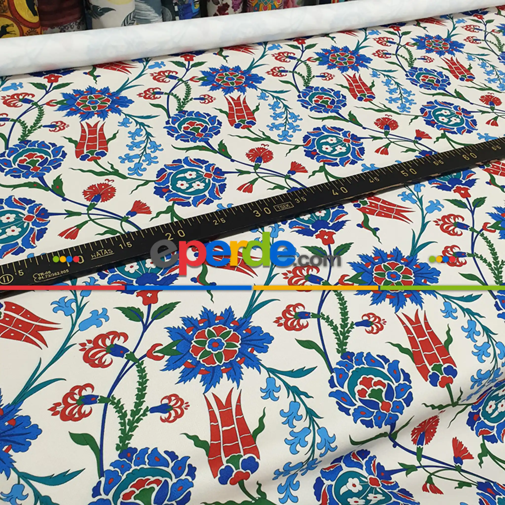 Çiçek Desenli Fon Perde Evm786 Kumaşı Kalındır Duck Bezi Değildir- Turkuaz-Bordo