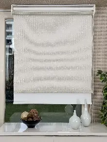 Ekru Krem Simli Çiftli Sistem Tül Stor Perde, Standart Metal Kasalı Yüksek Kalite Kornişe Kolay Montaj Seçenekli