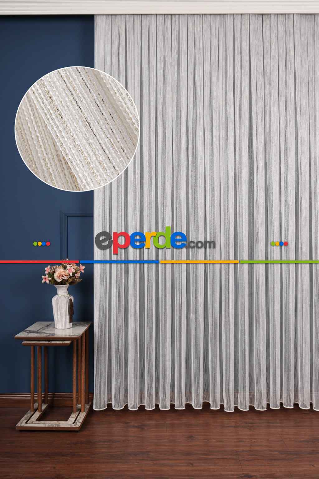 Zümrüt Altın Simli Düz Tül Perde