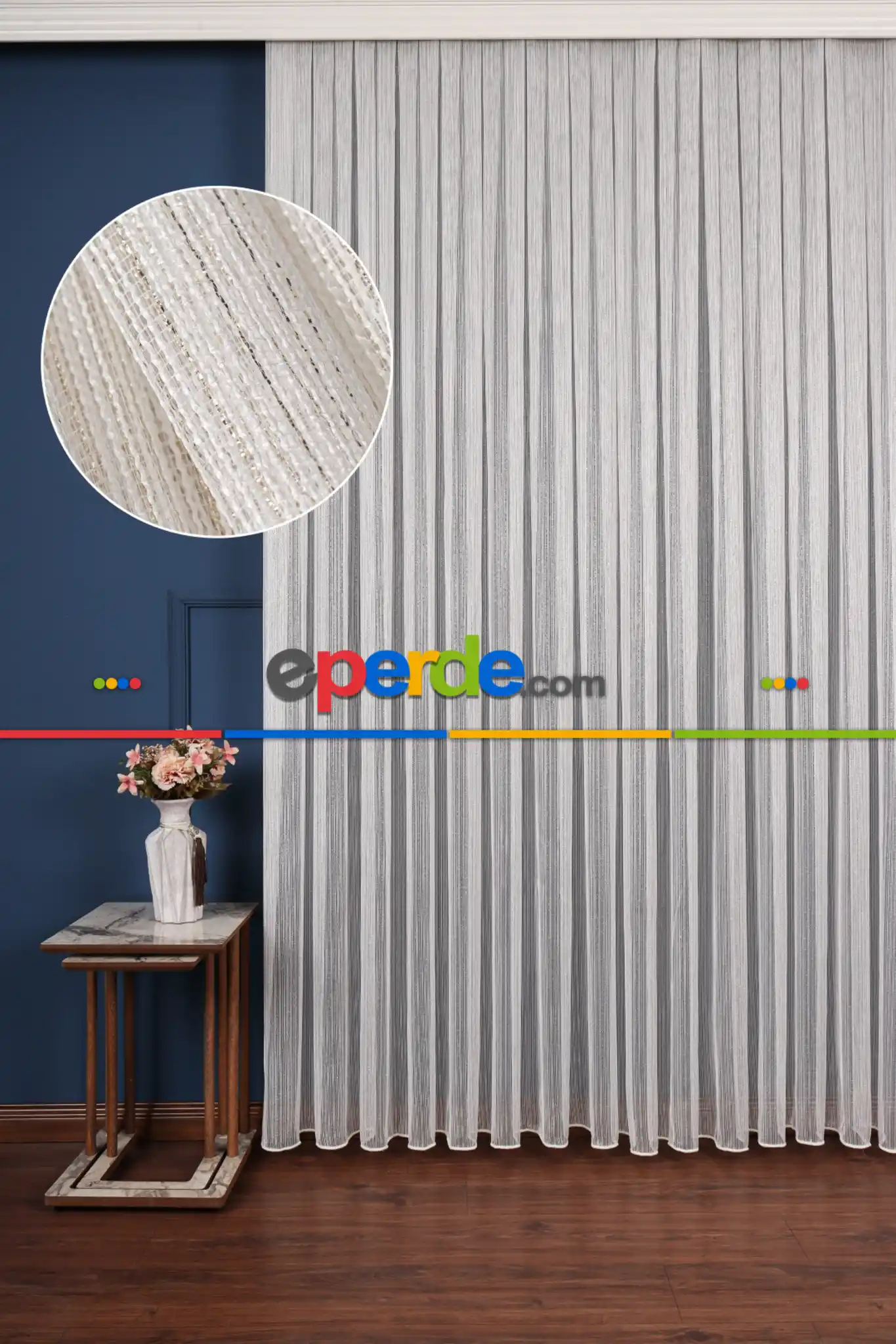 Zümrüt Altın Simli Düz Tül Perde