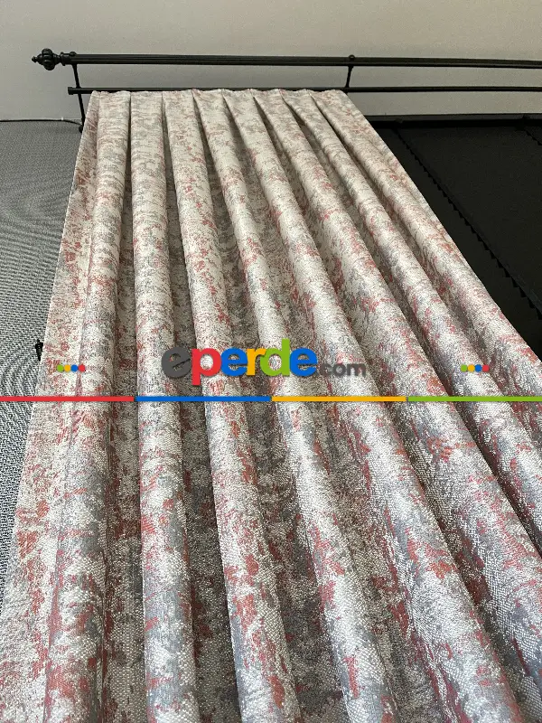 Yatak Odası - Bej Kiremit Desenli Jakar Fon Perde - Gri-füme-antrasit-kiremit Rengi