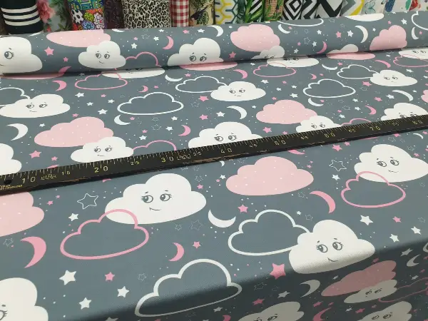 Bebek Odası Fon - Bulut Desenli Fon Perde Evm683-4 Kumaşı Kalındır Duck Bezi Değildir- Beyaz