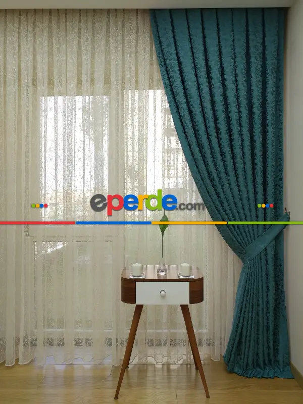 Yatak Odası - Petrol Rengi Jakar Fon Perde -