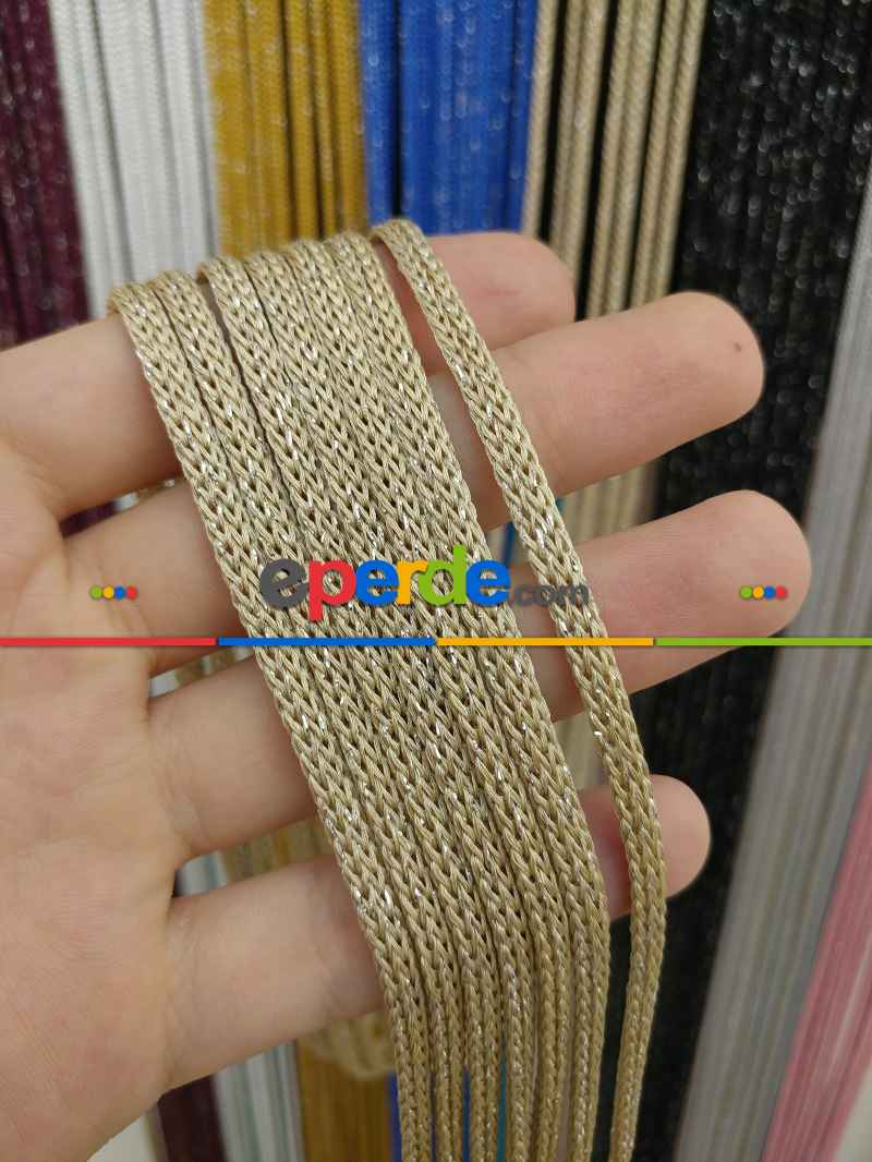 Bej Rengi Simli İp Perde Jumbo Zincir Serisi- Bej-gümüş