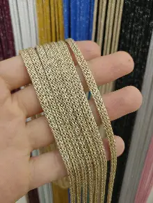 Bej Rengi Simli İp Perde Jumbo Zincir Serisi- Bej-gümüş